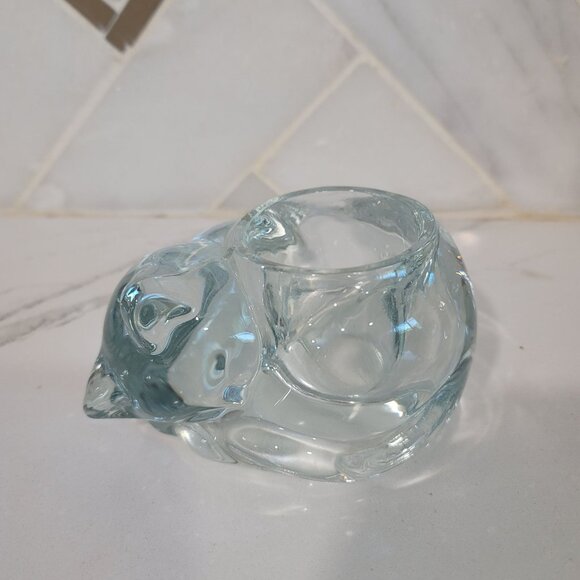 Indiana Glass Sleeping Cat kitten translucent Votive Candle Holder cute - Picture 3 of 8